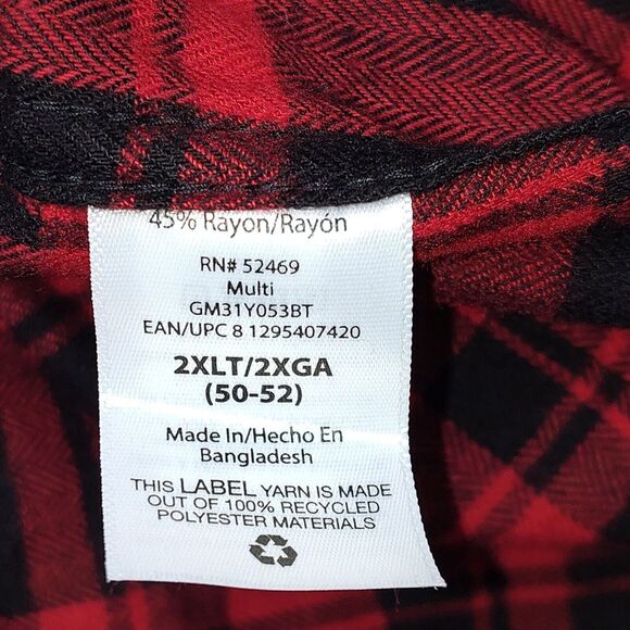 George Button-Down Flannel Shirt Men's 2XLT Red Plaid Check Pockets - Picture 5 of 5
